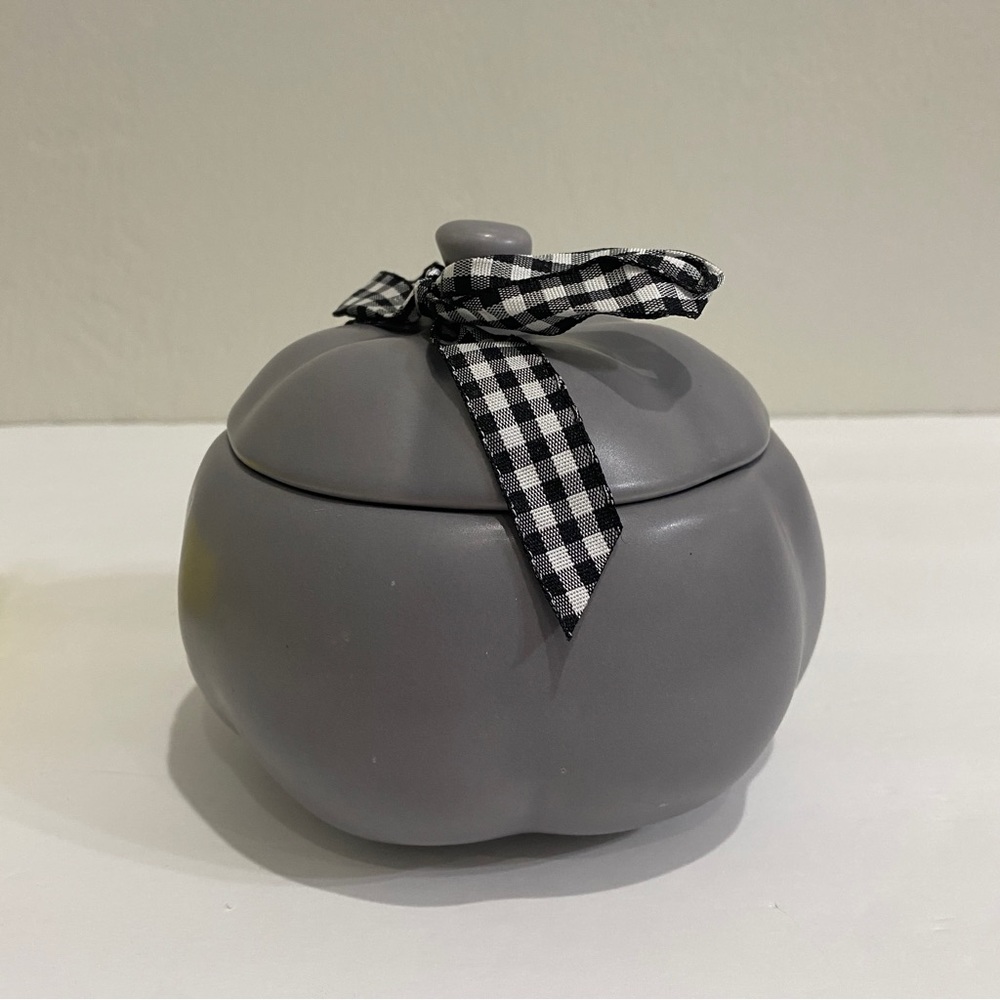 Rae Dunn Mini FALL holiday decor Pumpkin - Grey - 4 inch - Canister - Picture 6 of 10